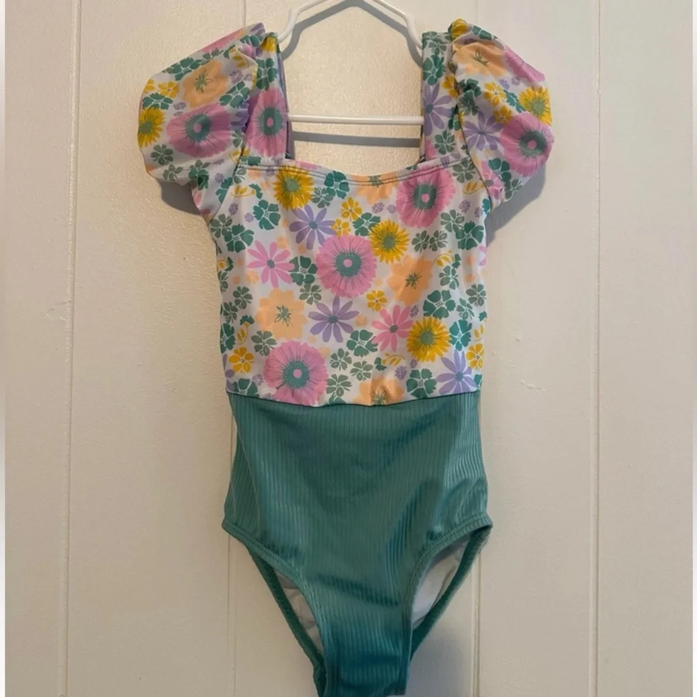 Wonder Nation Floral and Aqua Kids Swim One Piece